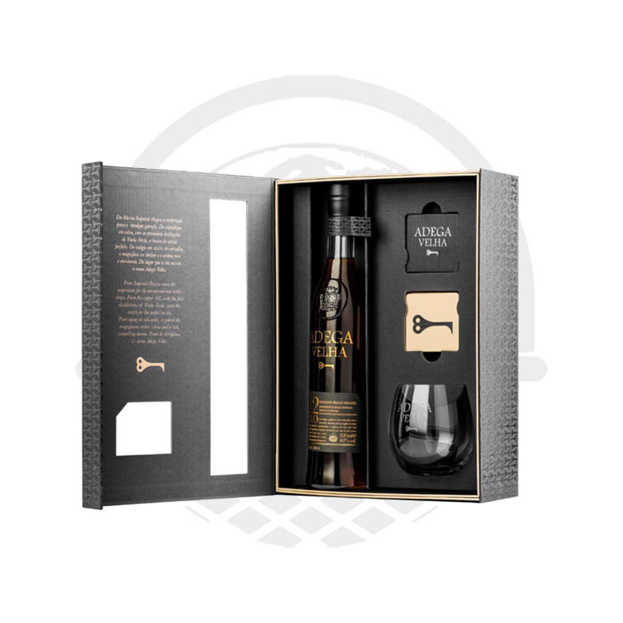 COFFRET EAU DE VIE ADEGA VELHA 12 ANS + VERRE 50cl 40% - Panier du Monde - Produits portugais,antillais,espagnols,américains en ligne